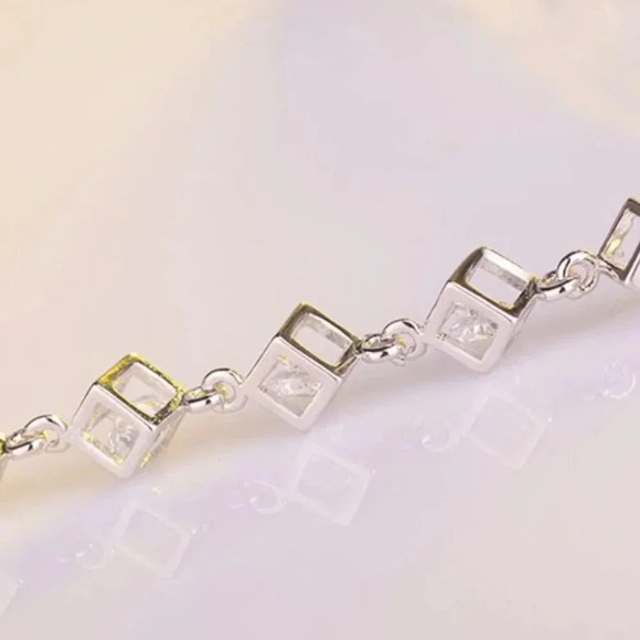 925 Sterling Silver Caged Diamond Cube Bracelet - Picture 3 of 6